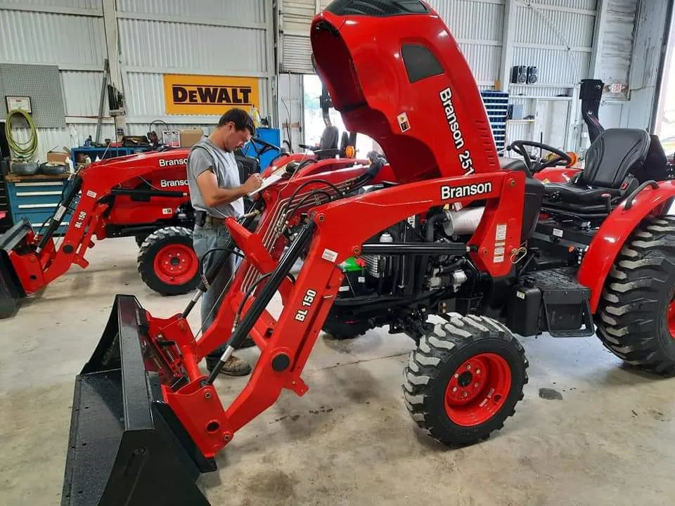 Tractor being serviced